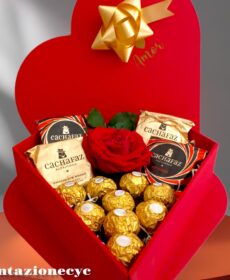 Corazón con Rosa Natural y Chocolate