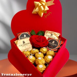 Corazón con Rosa Natural y Chocolate