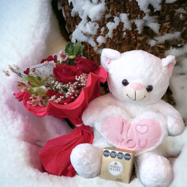 .OSO BLANCO CON RAMO DE FLORES