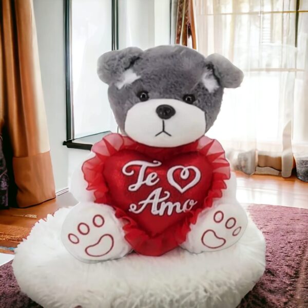 .Perro de peluche Schnauzer con corazón Te Amo